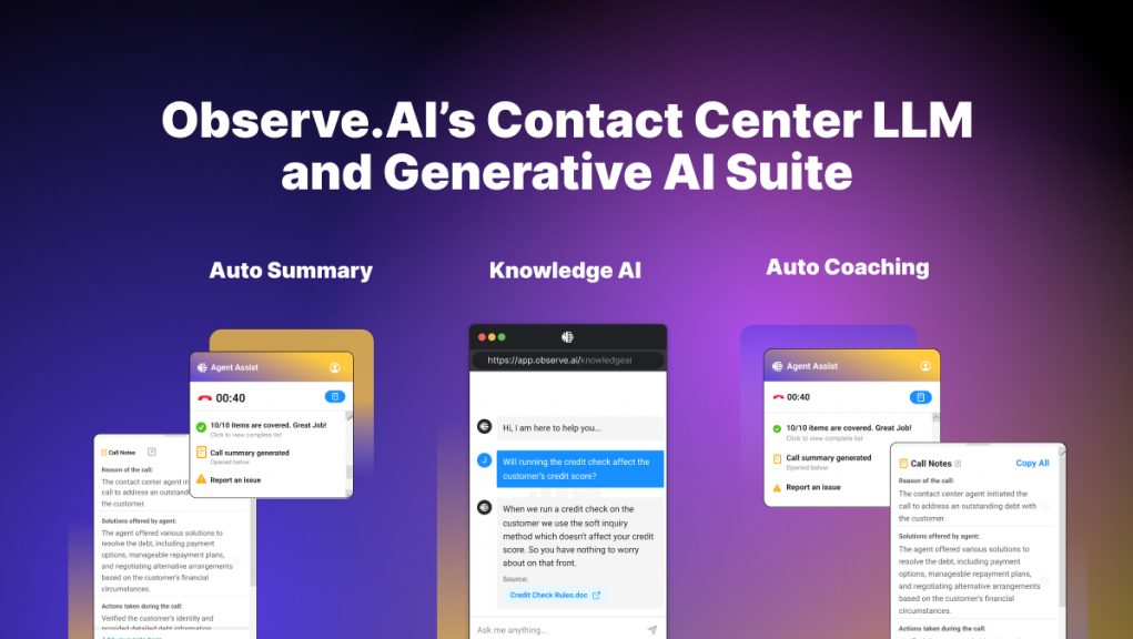 Observe.ai Launches 30-Billion-Parameter Contact Center LLM and Generative AI Product Suite